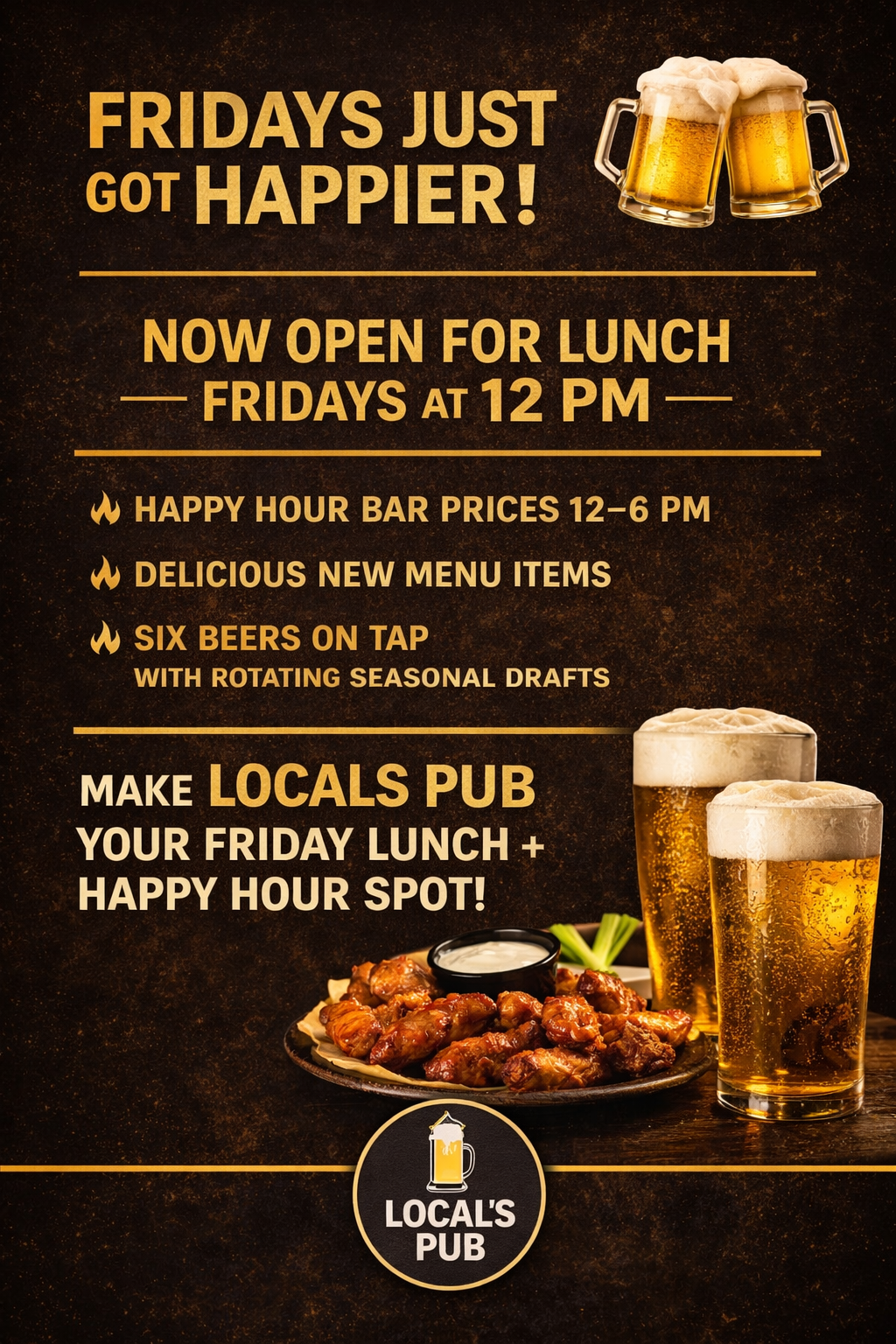 Locals Pub Friday Lunch — Now open Fridays at noon